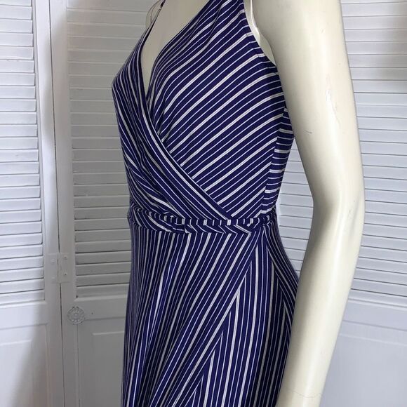 NWOT Navy Striped Jersey Knit Wrap Maxi Dress Medium - Picture 12 of 16